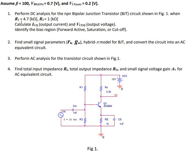 (Solved) Perform DC analysis for the npn Bipolar Junction Transistor