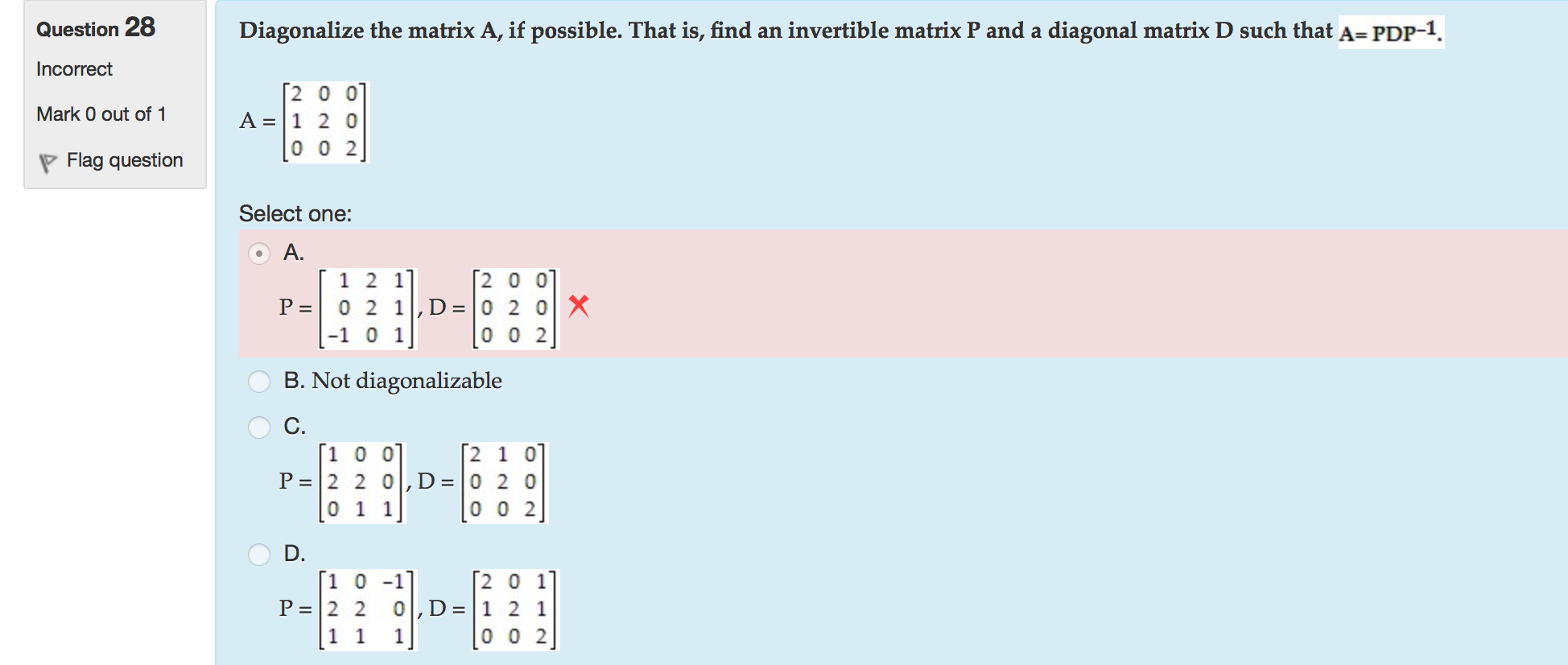 Solved Diagonalize the matrix A, if possible. That is, find | Chegg.com
