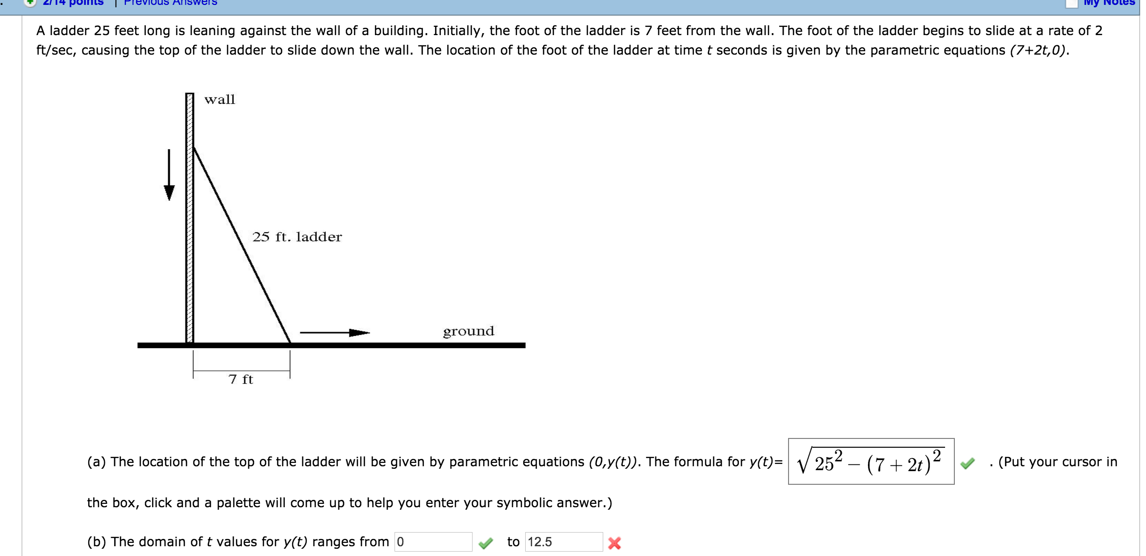 Solved My NOtes A Ladder 25 Feet Long Is Leaning Against The | Chegg.com