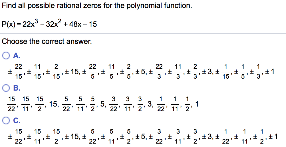 Solved Find all possible rational zeros for the polynomial | Chegg.com