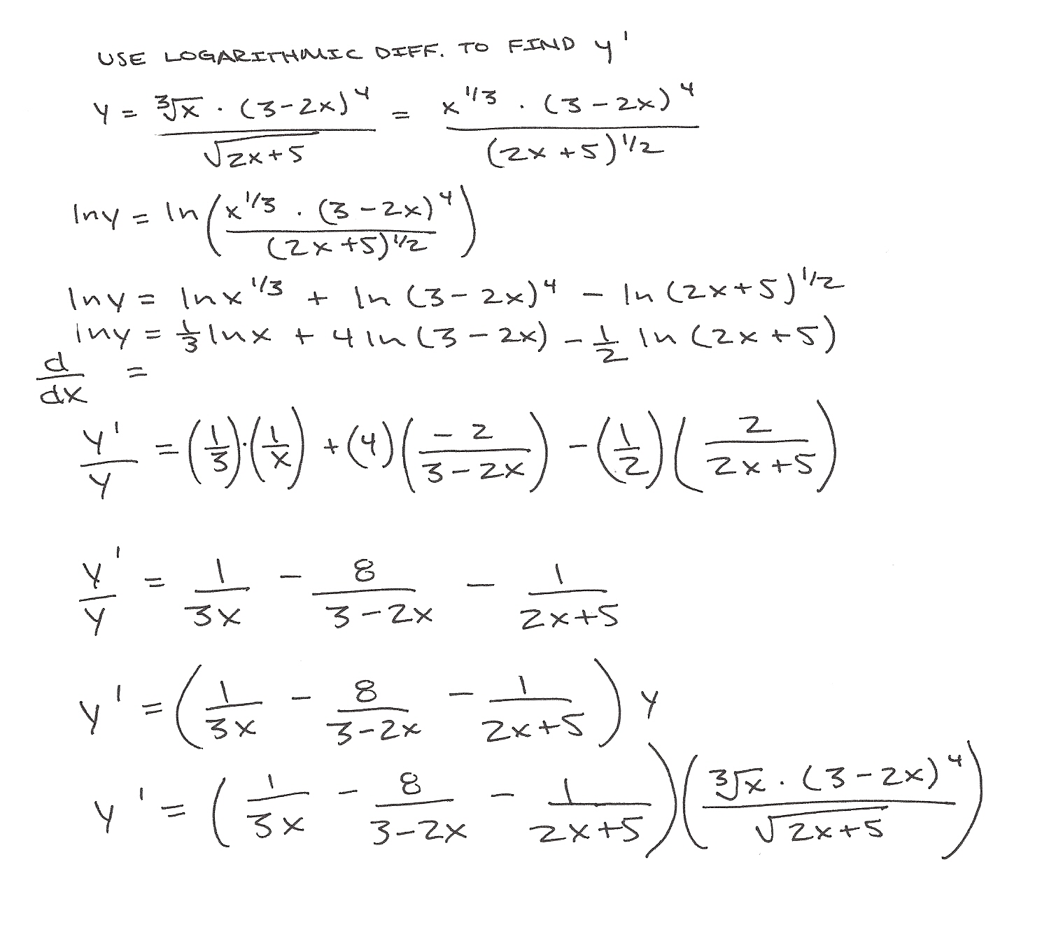 Solved Use Logarithmic Diff To Find Y Ln Y Ln X1 3 Chegg Com
