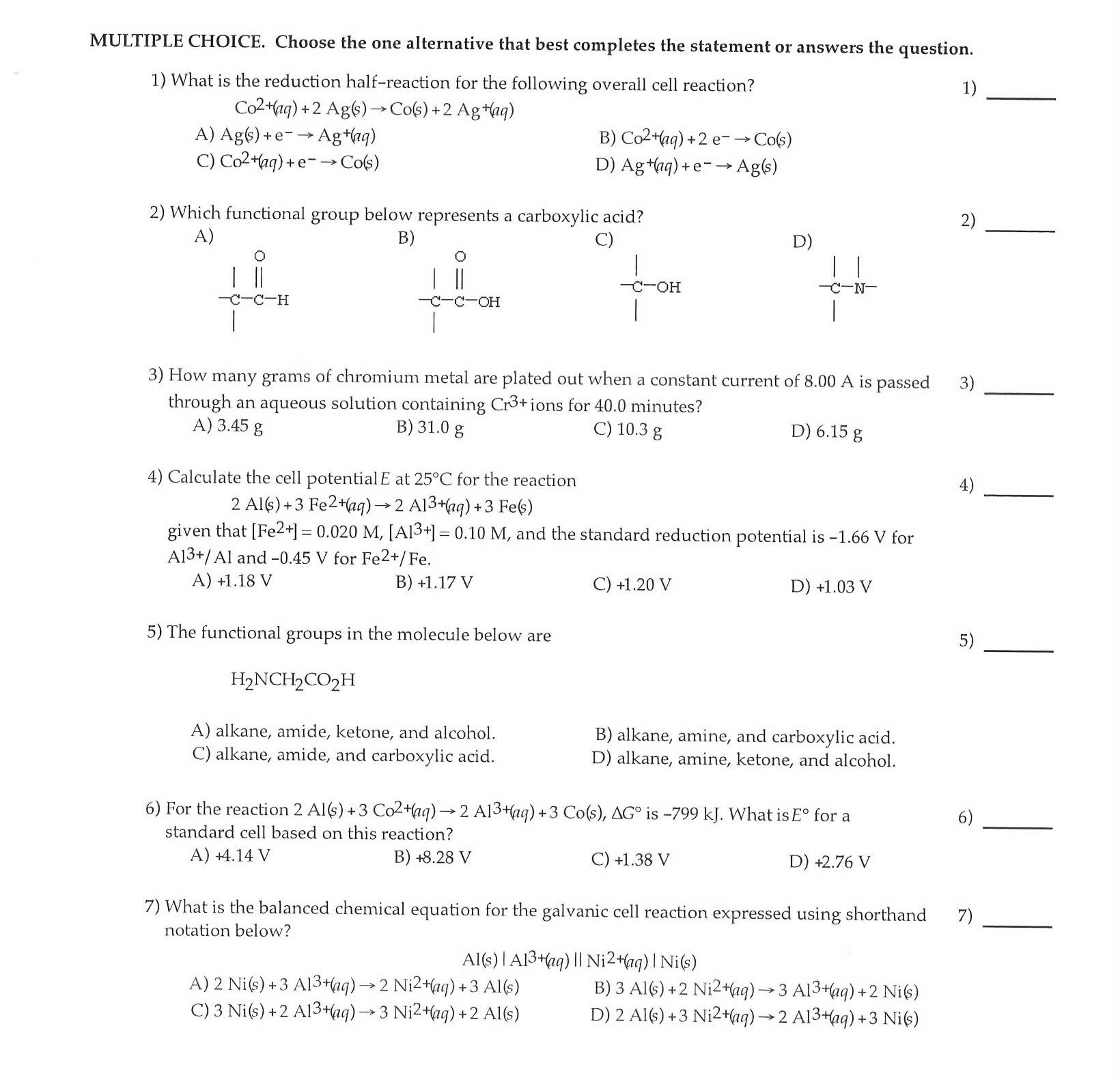 Solved What is the reduction half-reaction for the following | Chegg.com