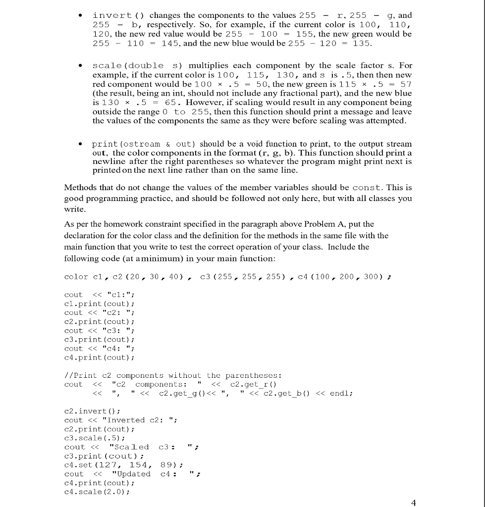 Solved Problem B: A Simple Color Class (20 points) In this | Chegg.com