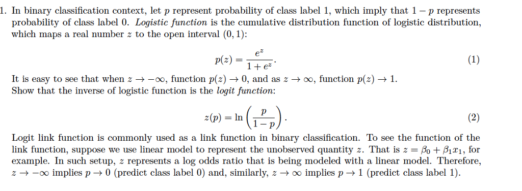 In binary classification context, let p represent | Chegg.com
