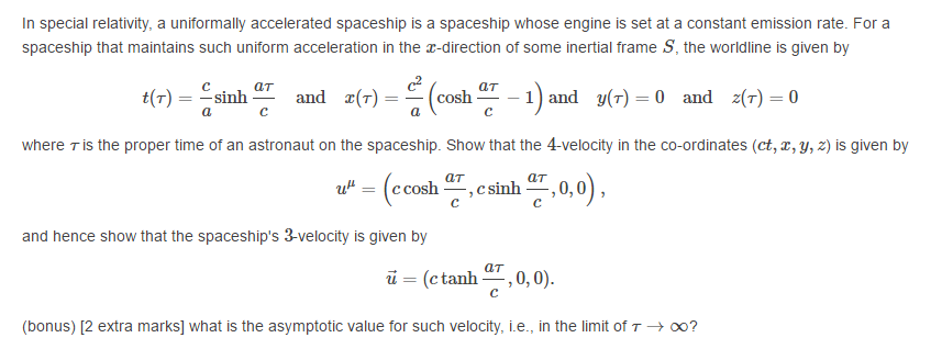 Solved In special relativity, a uniformally accelerated | Chegg.com