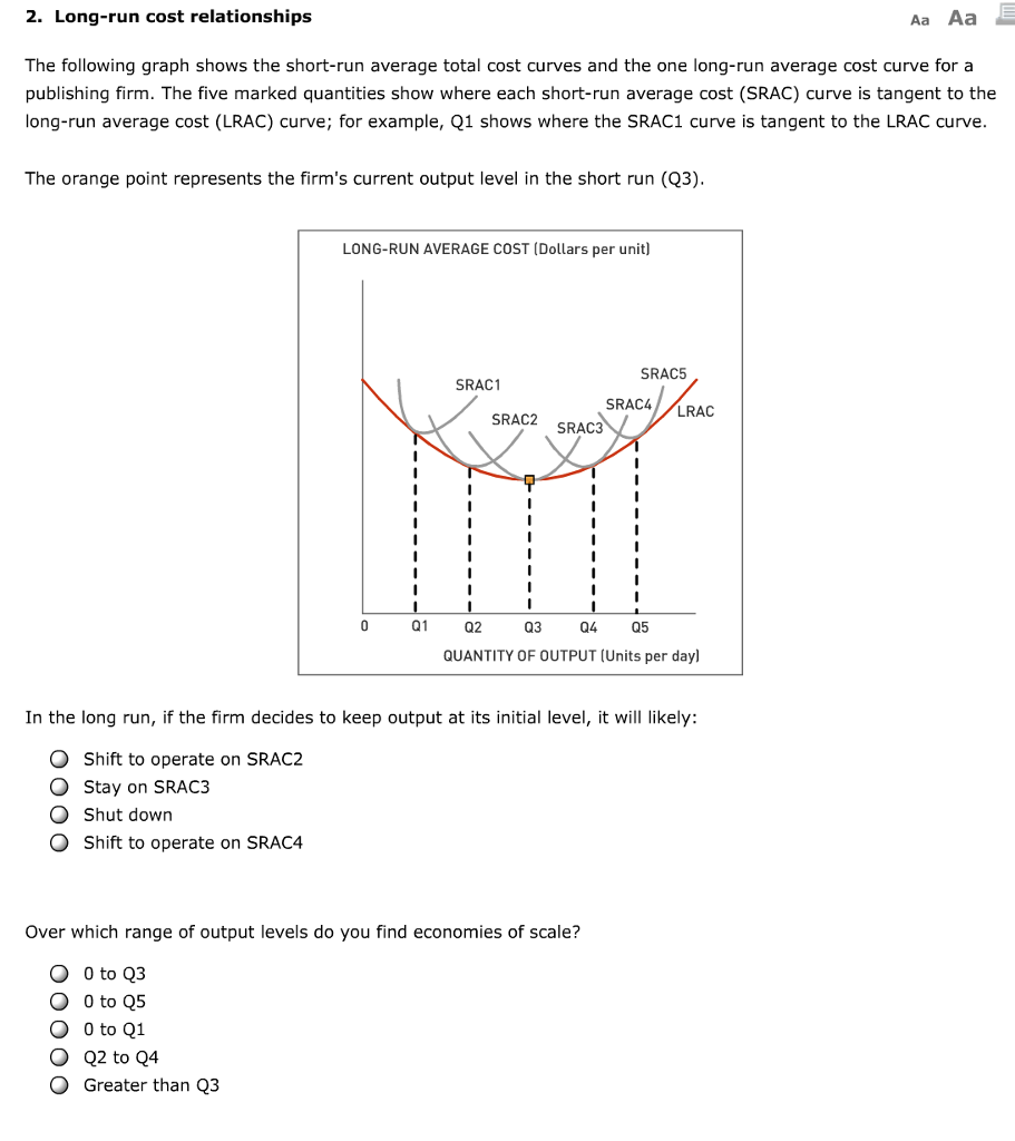 Solved 2. Long-run cost relationships Aa Aa The following | Chegg.com