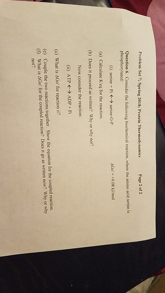 Solved Problem Set 7; Spring 2018; Protein Thermodynamics | Chegg.com