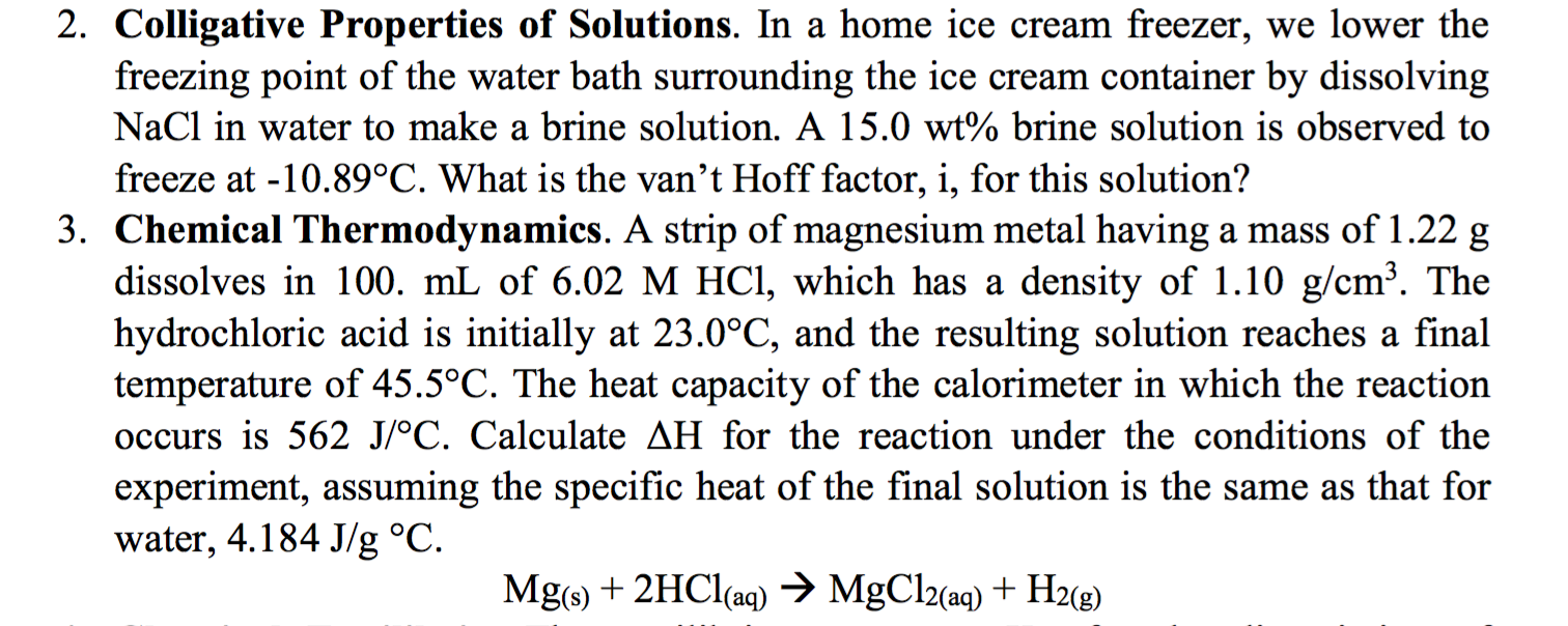 Solved Colligative Properties of Solutions. In a home ice
