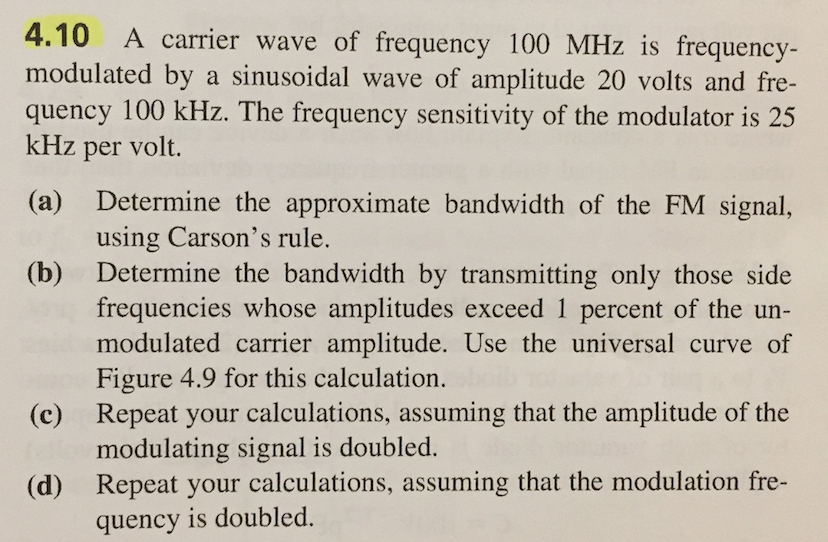 Solved 4.10 A carrier wave of frequency 100 MHz is | Chegg.com