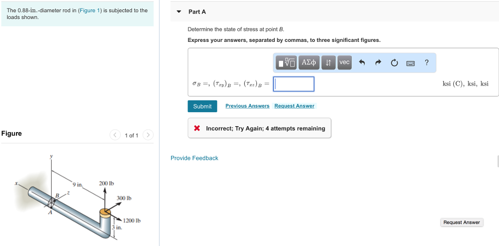 Solved The 0.88-in.-diameter rod in (Figure 1) is subjected | Chegg.com