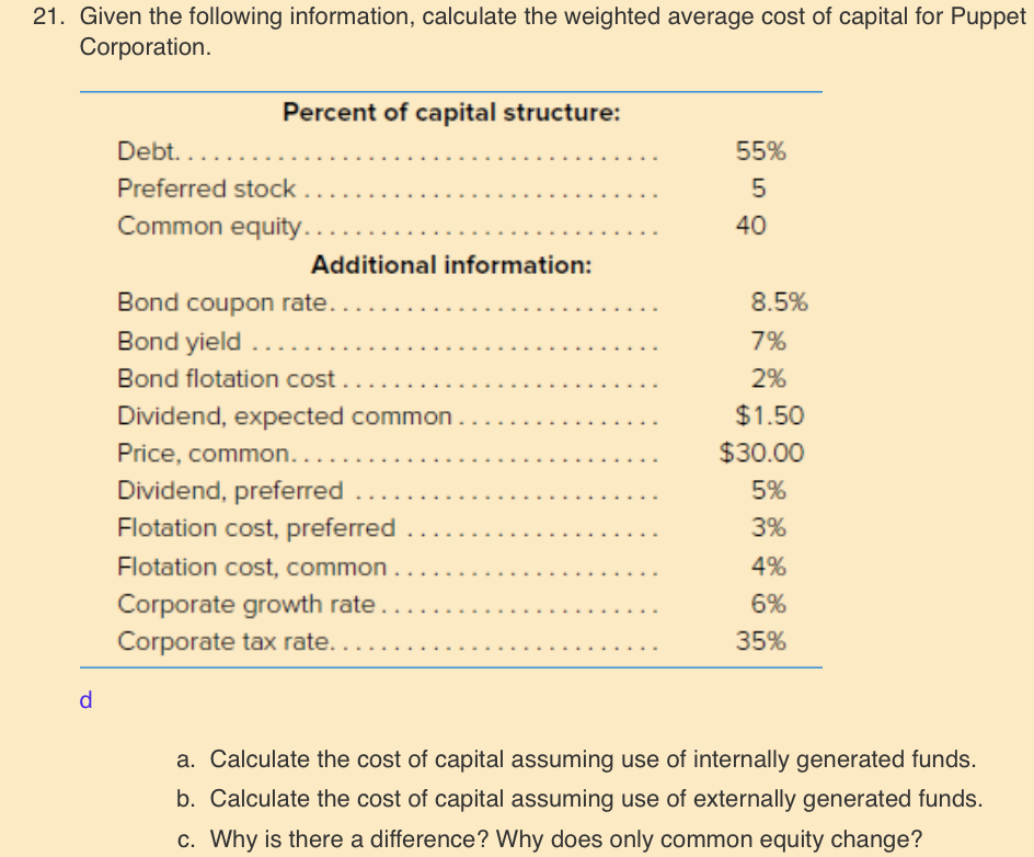 Solved 21. Given the following information, calculate the