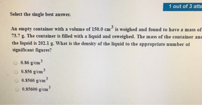 Solved An empty container with a volume of 150.0 cm^3 is | Chegg.com