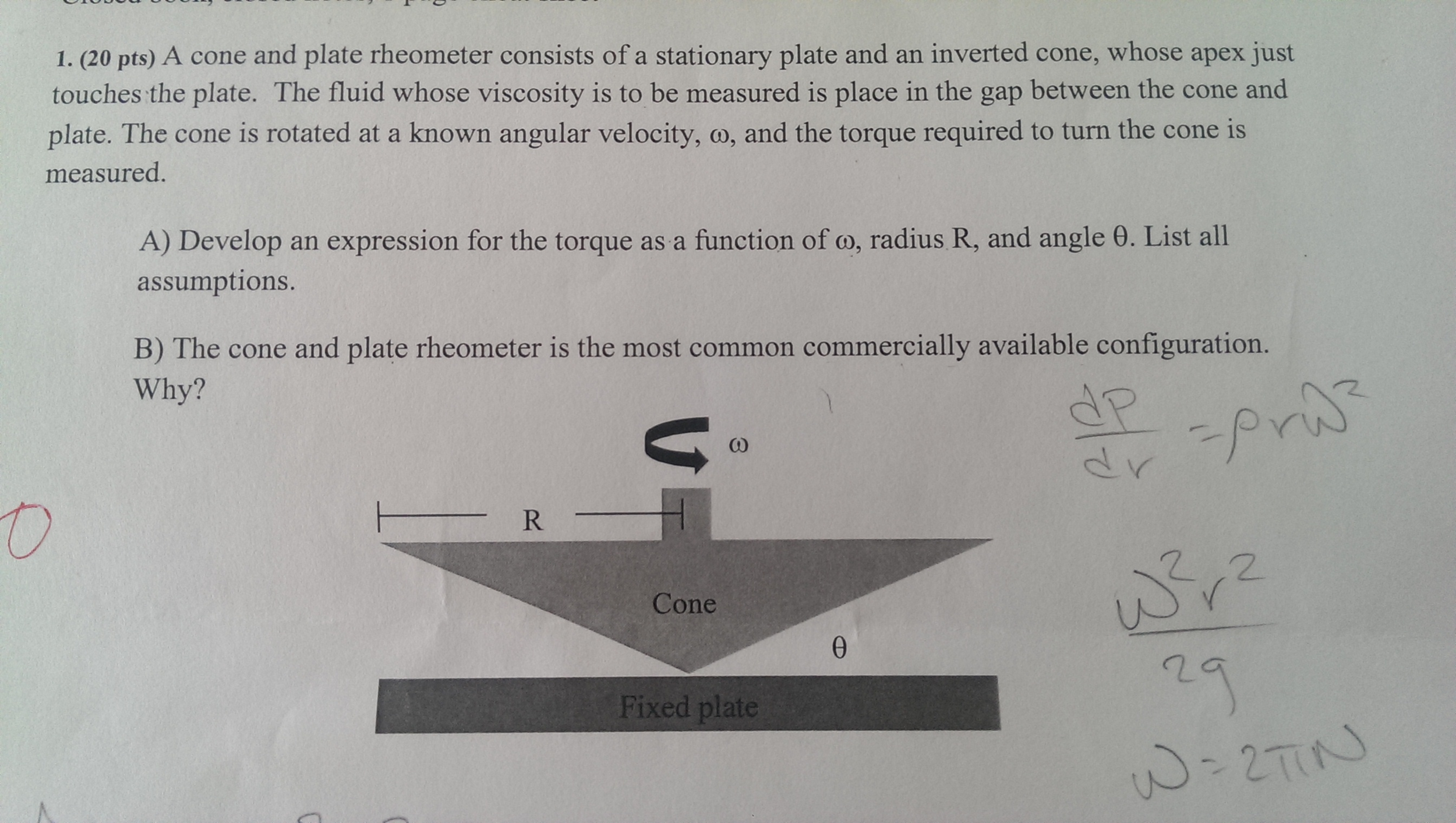Solved A cone and plate rheometer consists of a | Chegg.com