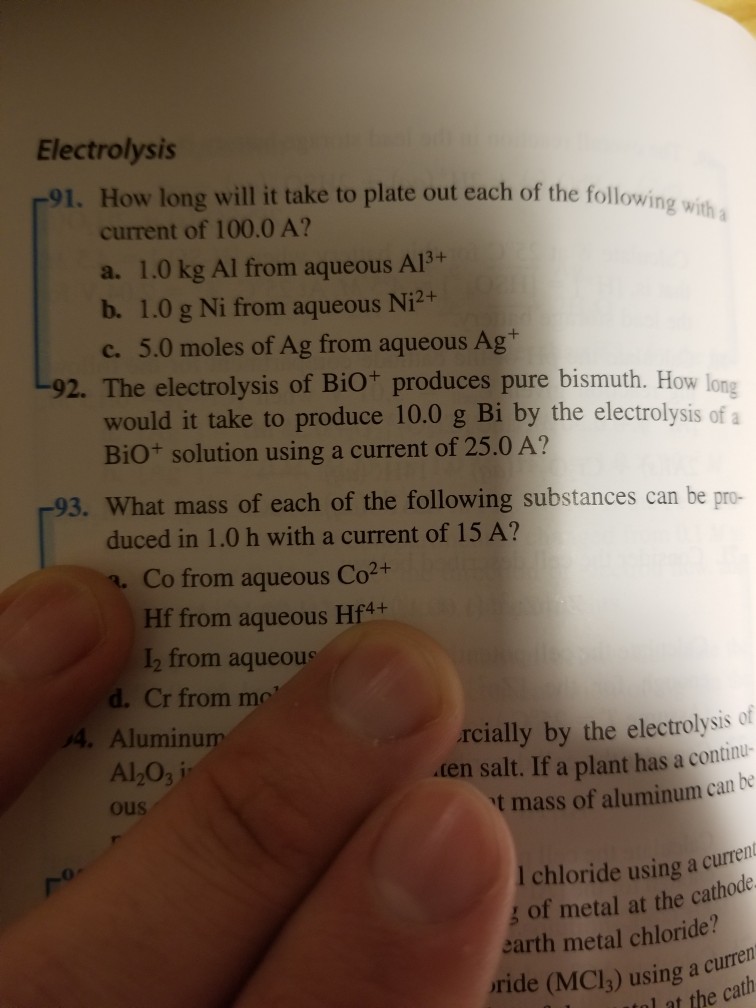 Solved Electrolysis 91. How long will it take to plate out