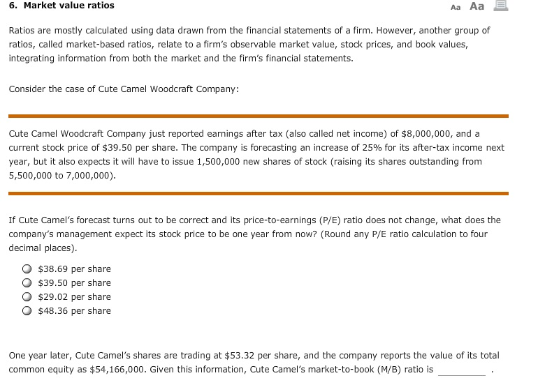 Solved 6. Market value ratios Aaa Aa Ratios are mostly
