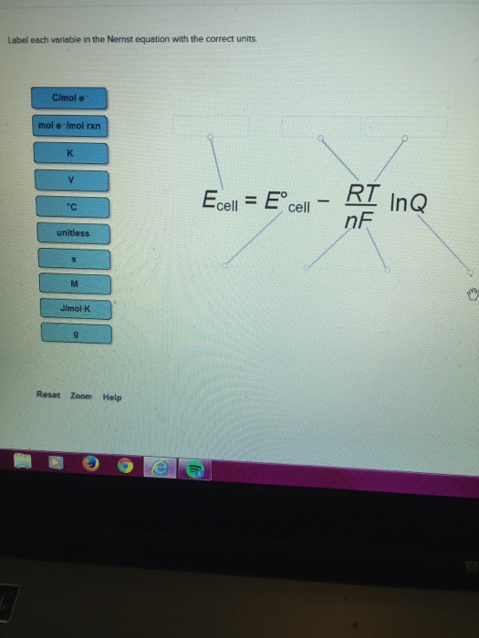 Solved Label each variable in the Nernst equation with the | Chegg.com