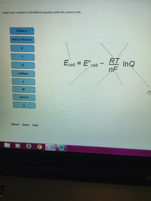 Solved Label Each Variable In The Nernst Equation With The 0995