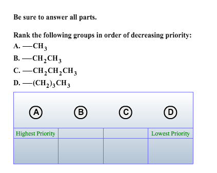 Solved Be sure to answer all parts. Rank the following | Chegg.com