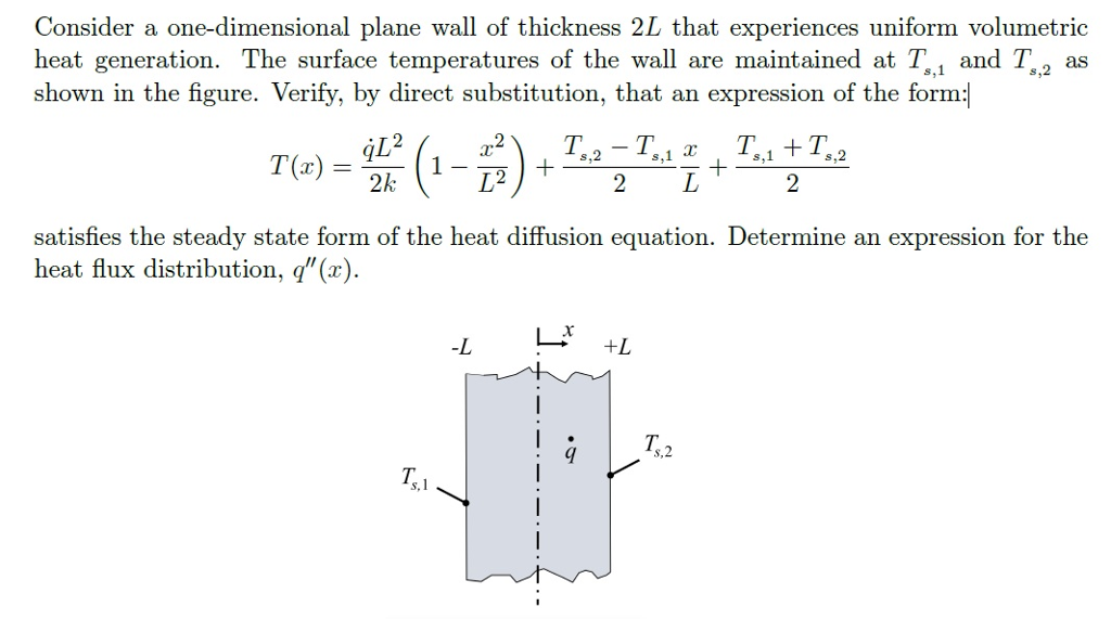 Solved Consider a onedimensional plane wall of thickness 2L