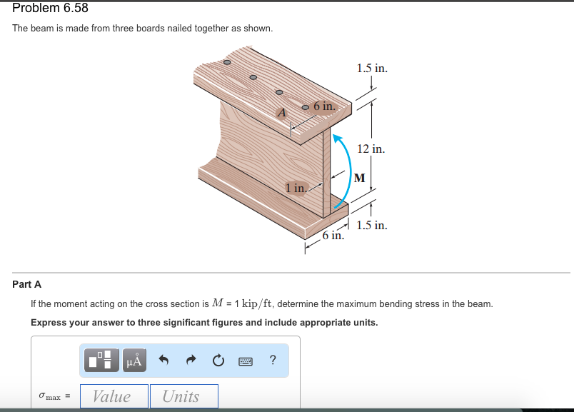 Solved If the moment acting on the cross section is M = 1 | Chegg.com