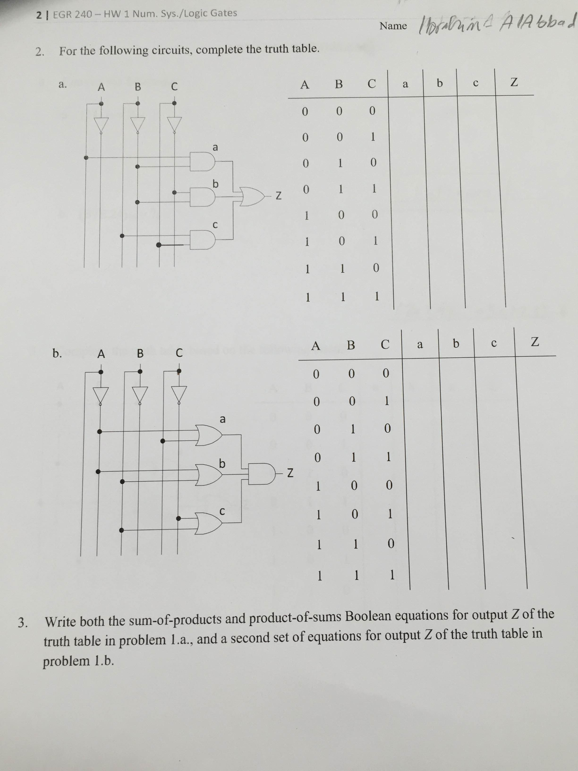 Solved For the following circuits, complete the truth table. | Chegg.com