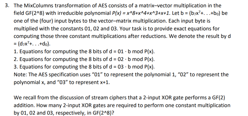 3. The MixColumns Transformation Of AES Consists Of A | Chegg.com