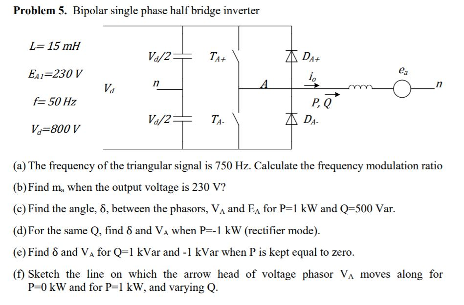 Solved Problem 5. Bipolar Single Phase Half Bridge Inverter | Chegg.com