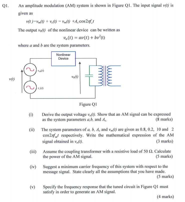 Solved An amplitude modulation (AM) system is shown in | Chegg.com