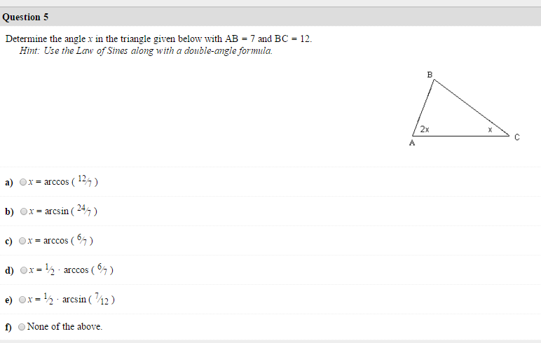 Solved Determine the angle x in the triangle given below | Chegg.com