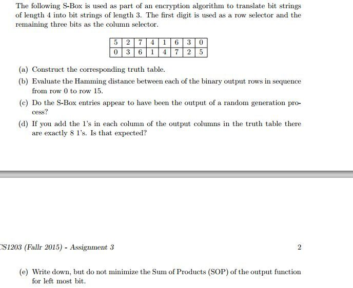 Solved The following S-Box is used as part of an encryption | Chegg.com