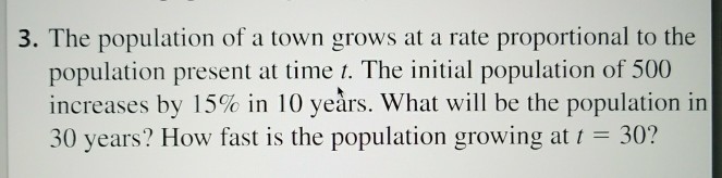 Solved 3. The population of a town grows at a rate | Chegg.com