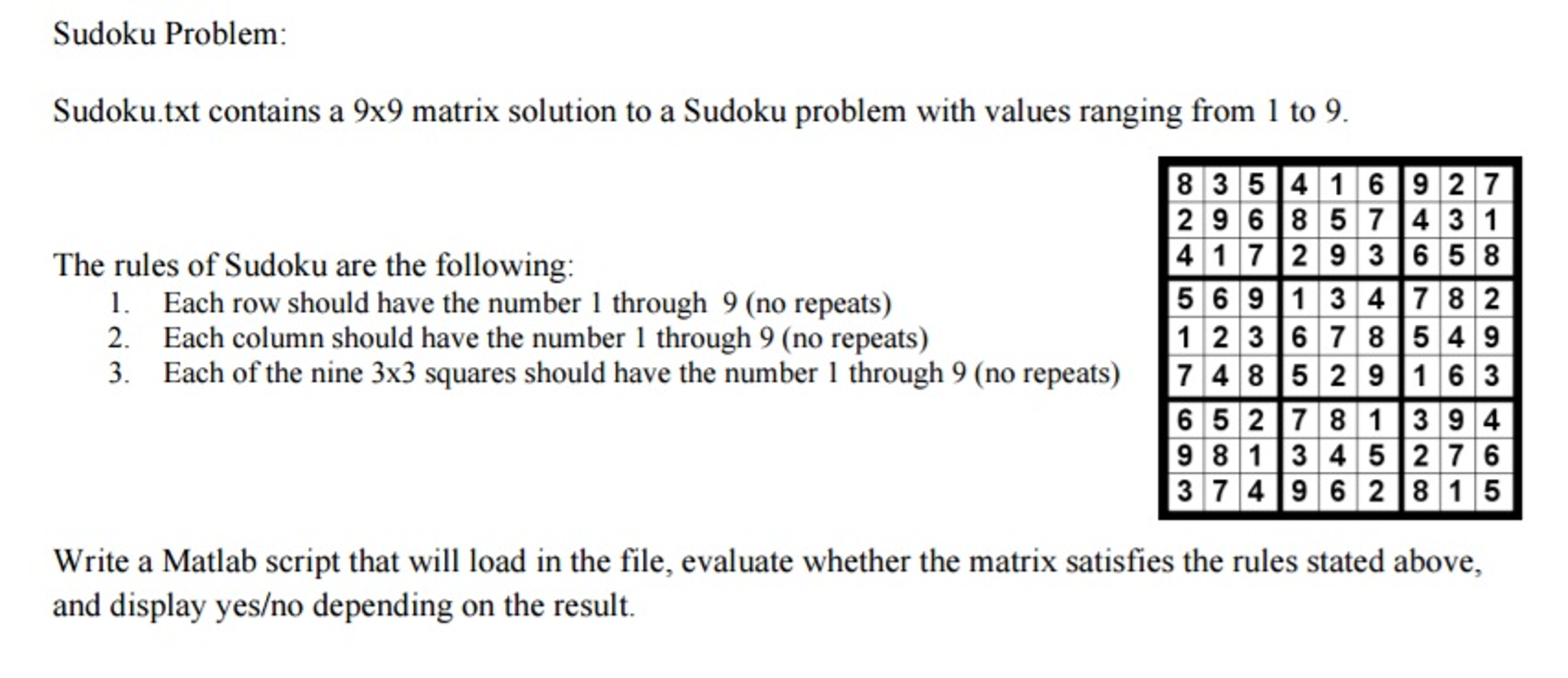 Solved Sudoku Problem Sudoku txt Contains A 9 Times 9 Ma Chegg