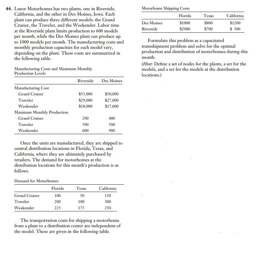 Solved Motorhome Shipping Costs Florida 1000 S2000 44.