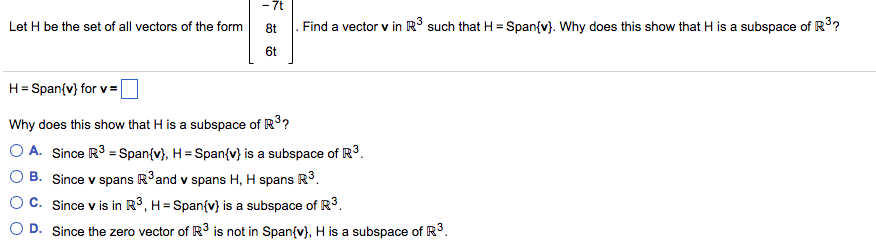 Solved 7t - Let H be the set of all vectors of the form 8t . | Chegg.com