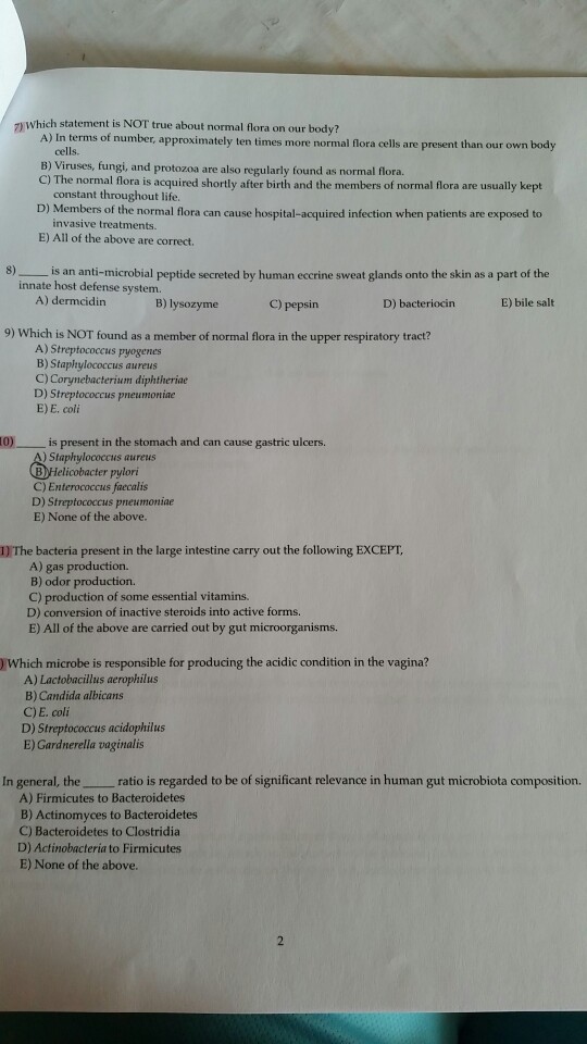 Solved which statement is NOT true about normal flora on our | Chegg.com