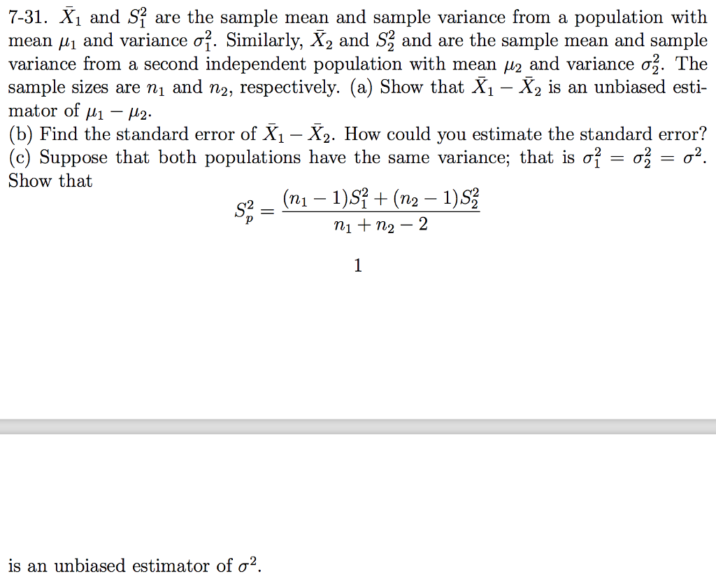 Solved 7-31. X1 and S are the sample mean and sample | Chegg.com
