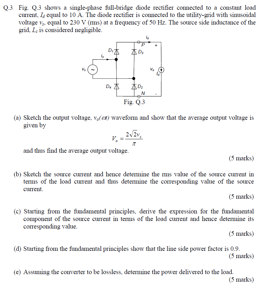 Solved Q.3 Fig. Q.3 shows a single-phase full-bridge diode | Chegg.com