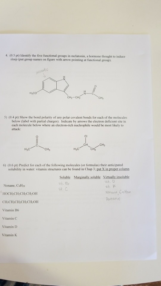 Solved 4, (0.5 p dentify the five functional groups in mela | Chegg.com