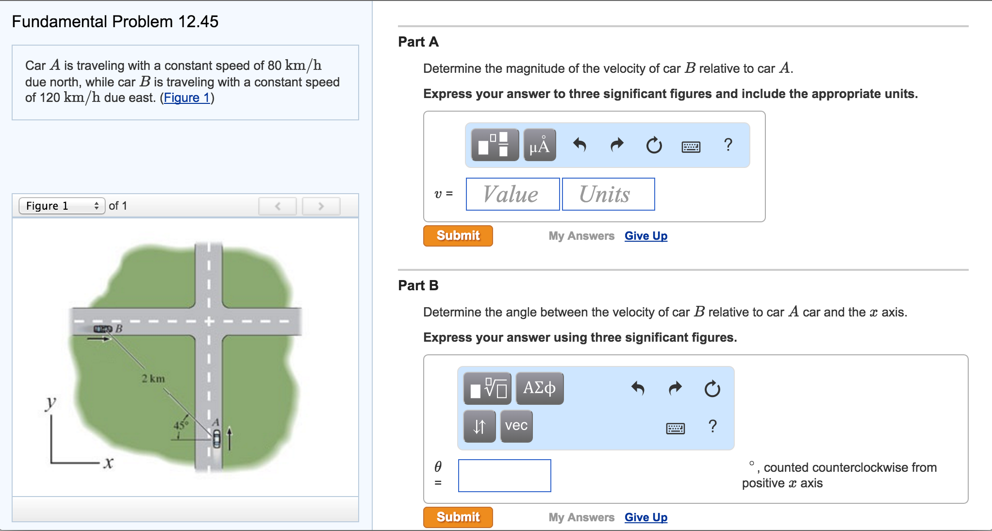 Car A is traveling with a constant speed of 80 km/h