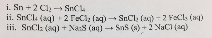 Solved i. Sn + 2 Cl2 → SnCl4 ii. SnCla (aq) + 2 FeCl2 (aq) → | Chegg.com