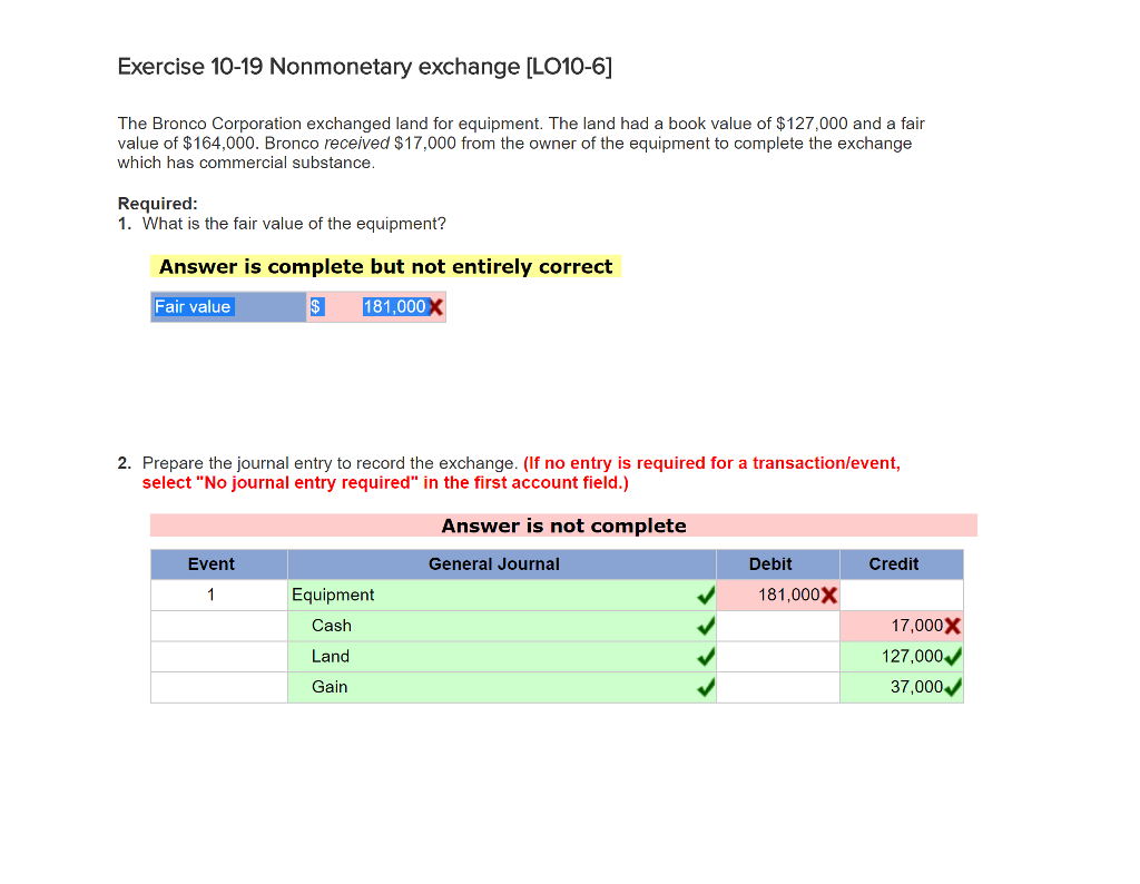 Solved The Bronco Corporation exchanged land for equipment.
