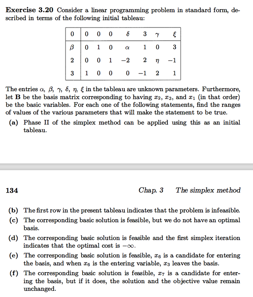 Consider a linear programming problem in standard