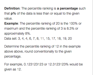 percent of a sample being equal to or greater than