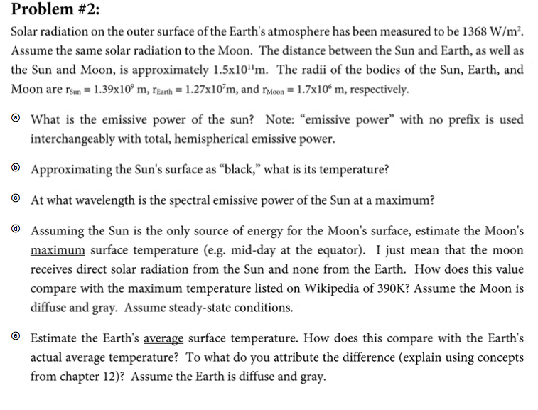 Solved Problem #2: Solar radiation on the outer surface of | Chegg.com