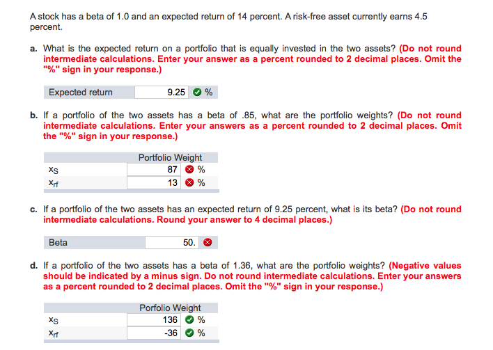 Solved A stock has a beta of 1.0 and an expected return of