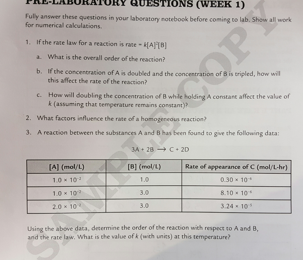 Solved If the rate law for a reaction is rate = k[A]^2[B] | Chegg.com