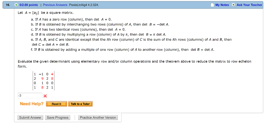 Solved Let A = [aij] be a square matrix. a. If A has a | Chegg.com