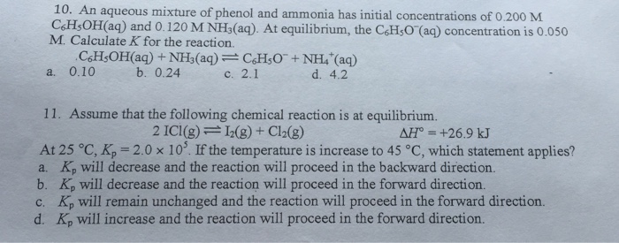 Solved An aqueous mixture of phenol and ammonia has initial | Chegg.com