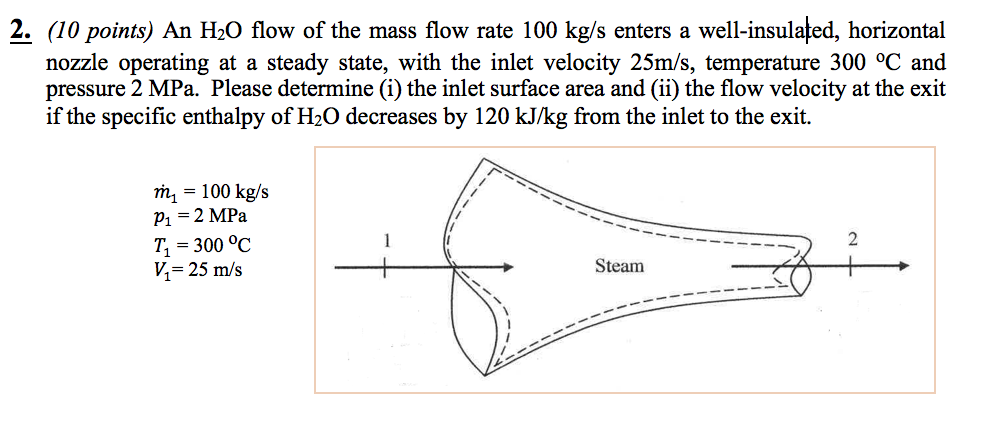 Solved 2. (10 points) An H20 flow of the mass flow rate 100 | Chegg.com