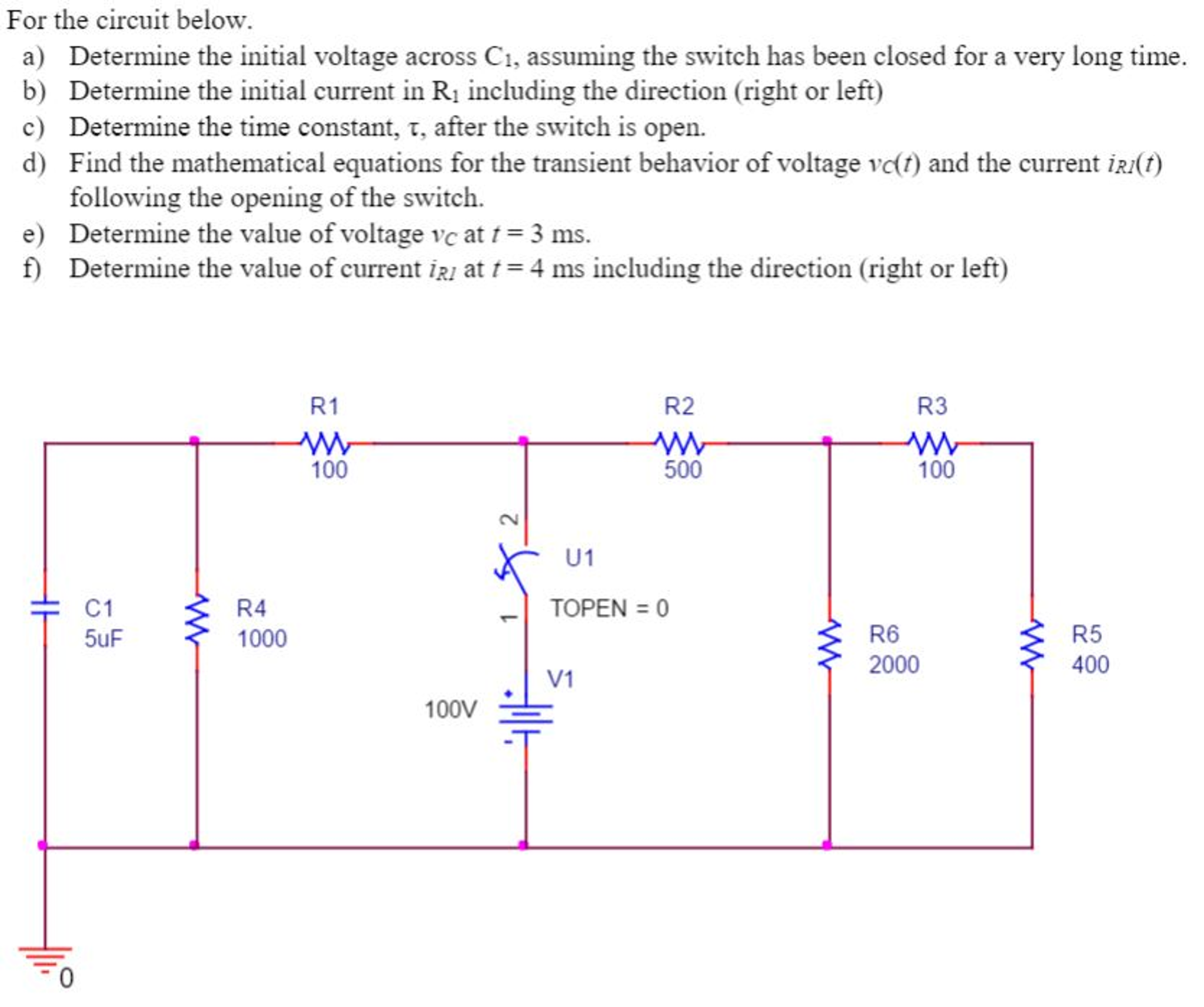 Solved For the circuit below a) Determine the initial | Chegg.com